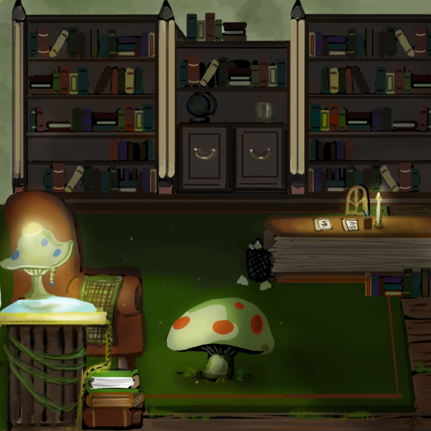 Bookworm's living room area/study.